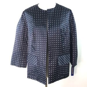 Pendleton Navy White Polka Dot Silk Cotton Blend Open Front Jacket 14W NWT
